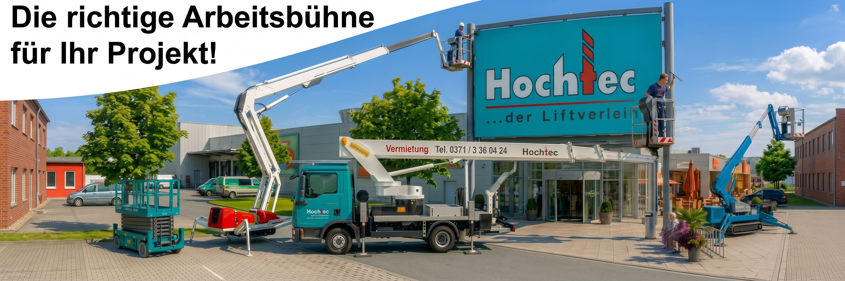 Firmengelände von Hochtec in Chemnitz mit LKW-, Anhänger- und Scheren-Arbeitsbühnen
